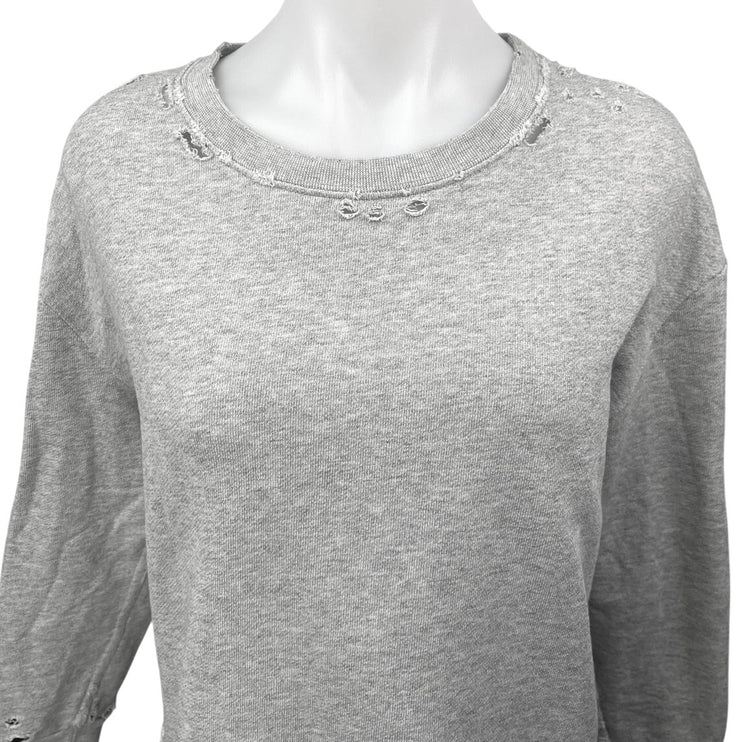 AMO Women's Gray Heather Distressed Oversized Pullover Sweatshirt Top Size S