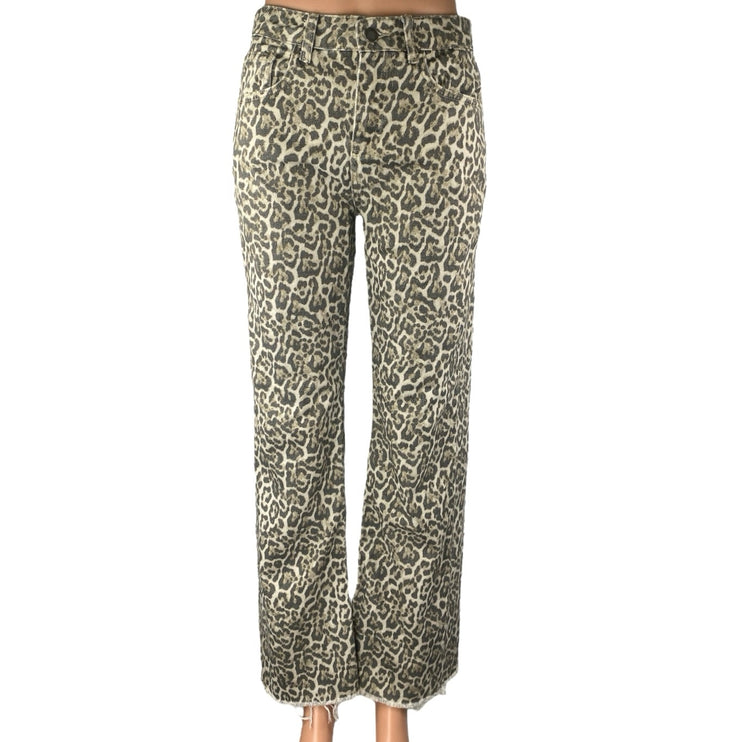 STR Teen Beige Black Leopard Straight Frayed Loose Raw Hem Denim Jeans Size 2