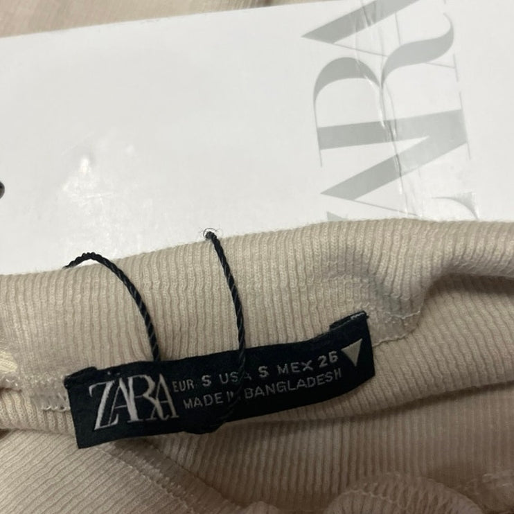 NEW Zara Beige Sleeveless Mock Neck Tank Knit Vest Sweater Crop Top Size S