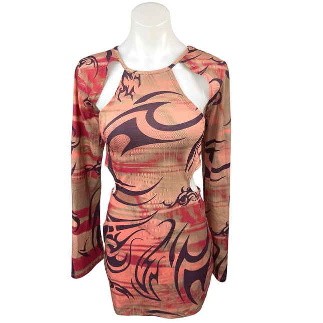 Jaded London Orange Multicolor Abstract Cut Out Long Sleeve Bodycon Dr –  Brie