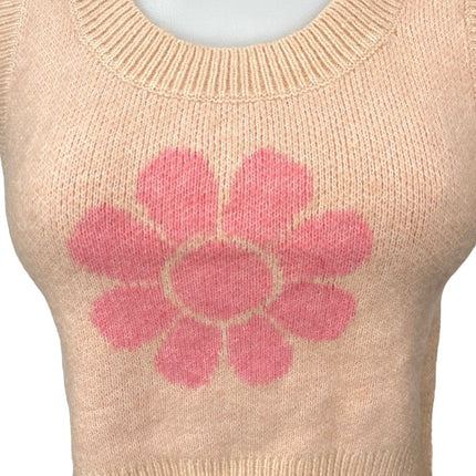 NEW Monki Orange Floral Wool Sleeveless Knit Crop Sweater Vest Tank Top Size XS