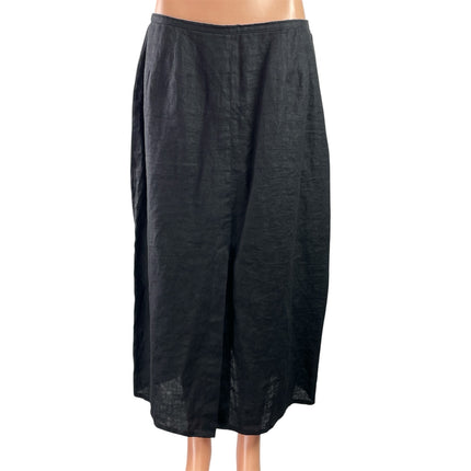 Kathleen Sommers Womens Black Linen Elastic Waist Midi Straight A-line Skirt S