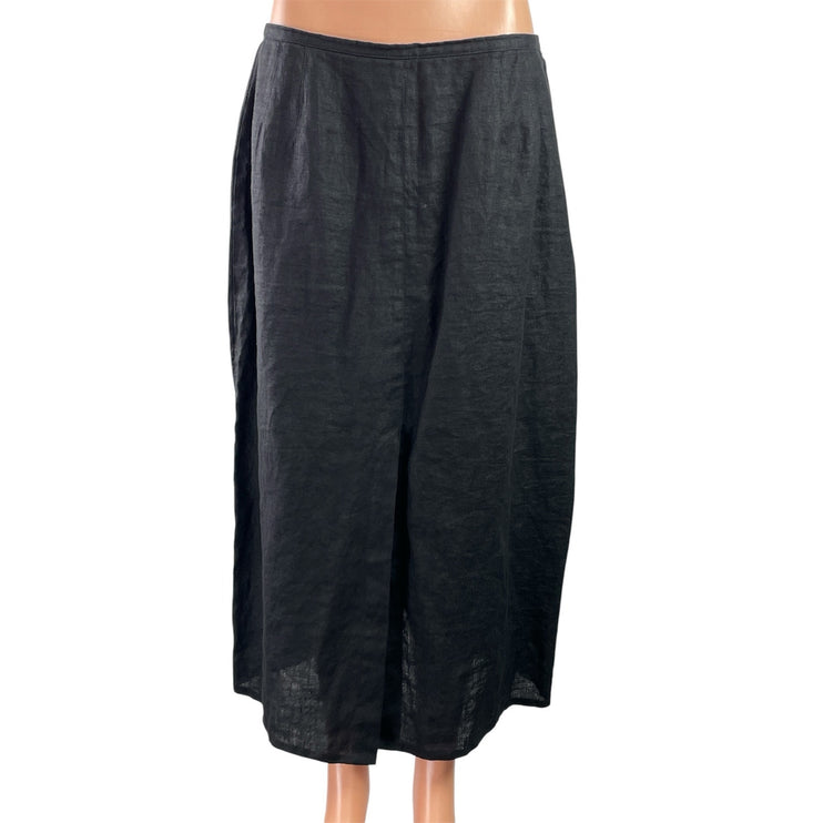 Kathleen Sommers Womens Black Linen Elastic Waist Midi Straight A-line Skirt S