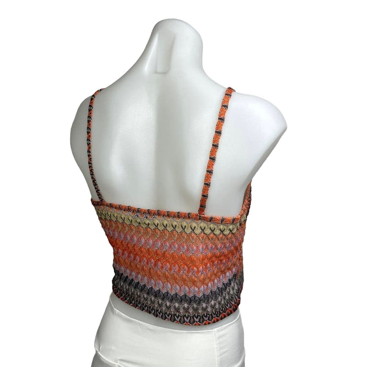 Topshop Multicolor Orange Crochet Boho Striped Strap Cami Cropped Top Size 8