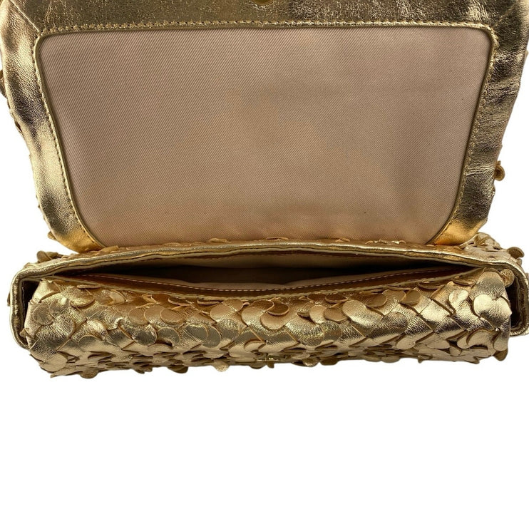 Sam Edelman Gold Bianka Woven Leather East/West Clutch Wristlet Purse Pouch OS