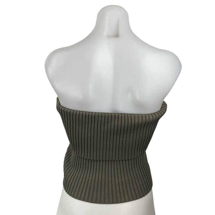 Zara Women's Green Ribbed Knit Sleeveless Strapless Tube Bandeau Slim Crop Top L