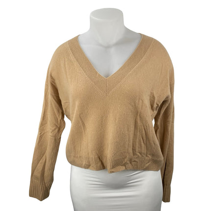 Intermix Elroy 100% Cashmere Women's Beige V Neck Long Sleeve Crop Sweater Top L