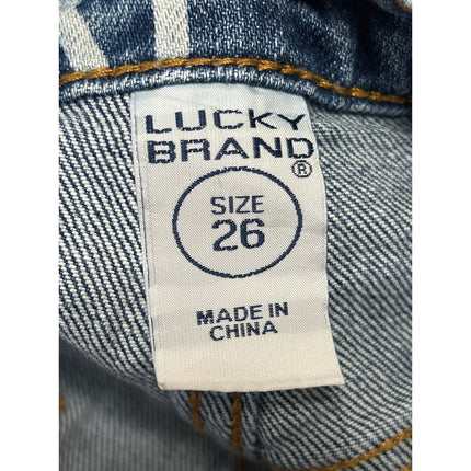 Lucky Brand Women's Blue Logo Print Cut-Off High Rise Denim Jean Shorts Size 26