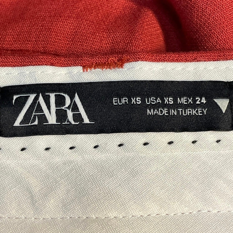 Zara Women's Red Linen Sleeveless Button Up Vest Trousers Pants 2 Piece Set XS