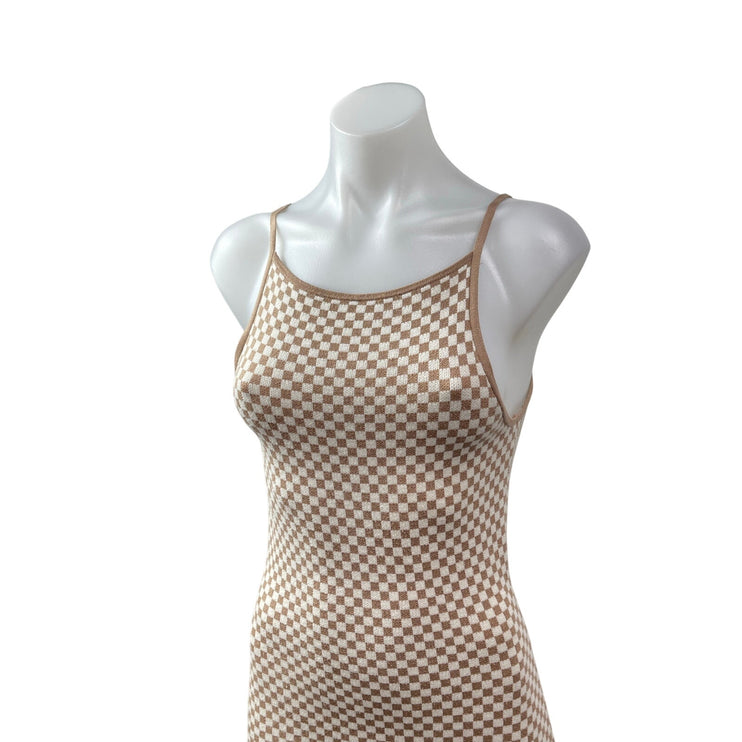 Abercrombie & Fitch Women's Beige Gingham Check Tank Mini Bodycon Dress Size S