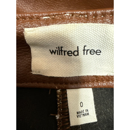 Aritzia Wilfred Brown Faux Leather High Waist Straight Wide Leg Trousers Pants 0