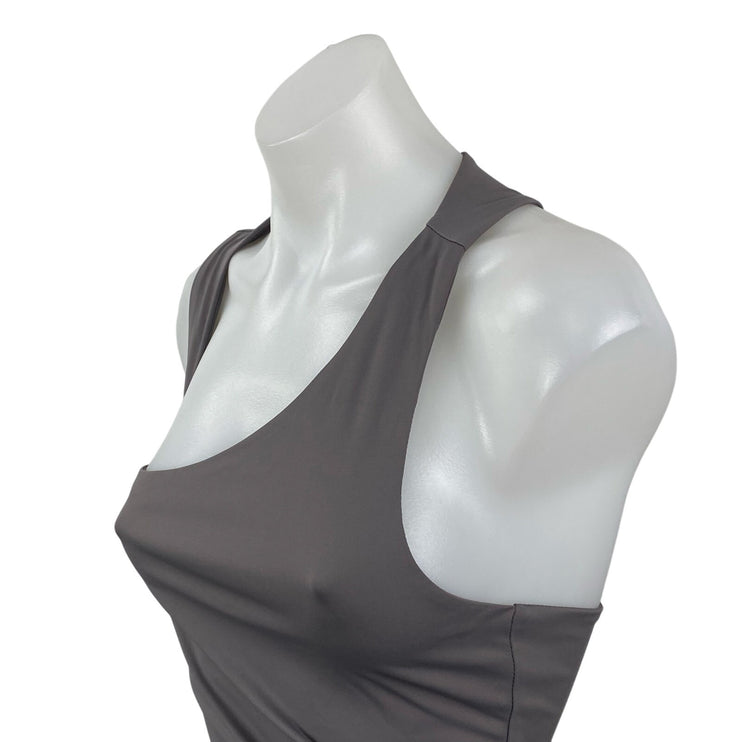 Commense Gray Ruched Sleeveless Asymmetrical Neck Cut Out Crop Cami Tank Top S