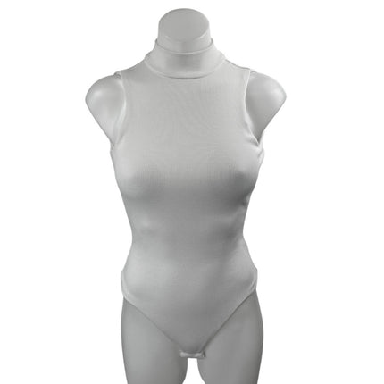 Superdown White Sleeveless Open Back Rib Knit Turtleneck Tank Bodysuit Top XS
