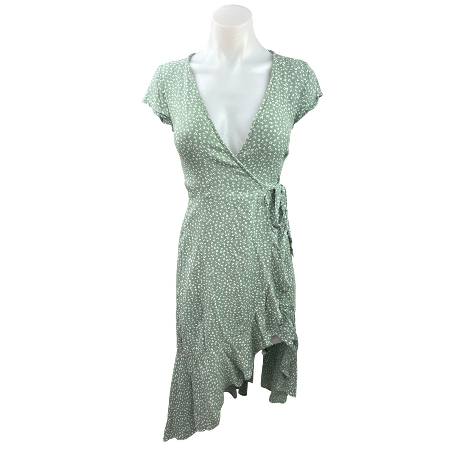 Abercrombie & Fitch Green Floral Ruffle Asymmetric V-neck Midi Wrap Dr Brie Abercrombie & Fitch Green Floral Ruffle Asymmetric V-neck Midi Wrap Dr Brie