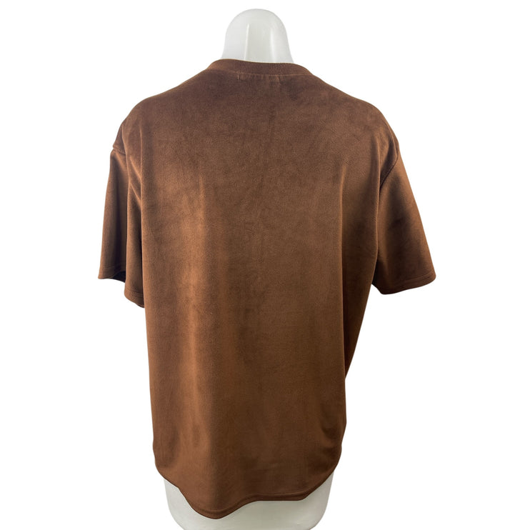 Oak + Fort Brown Velvet Velour Crew Neck Short Sleeve Basic Tee T-Shirt Top OS