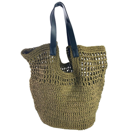 Banana Republic Paper Straw Shopper Tan Black Strap Vegan Beach Tote Bag OS