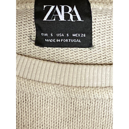 Zara Women's Cream Black Tie Dye Crewneck Long Sleeve Sweatshirt Sweater Top S
