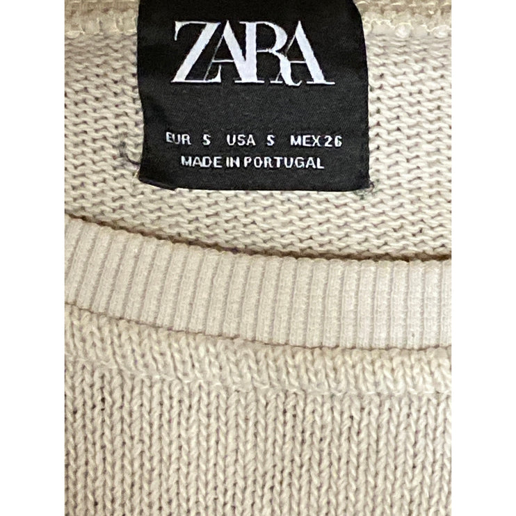Zara Women's Cream Black Tie Dye Crewneck Long Sleeve Sweatshirt Sweater Top S