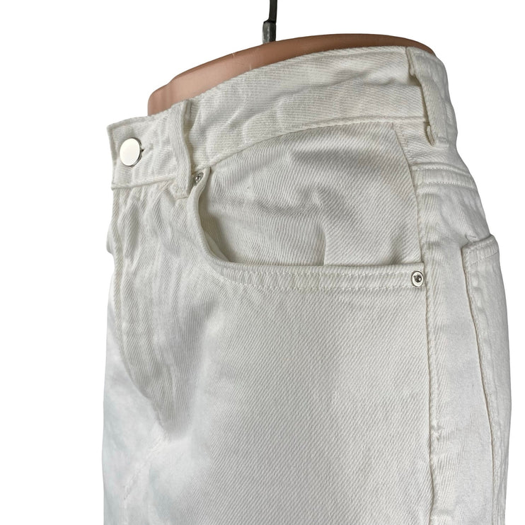 H&M Women's White High Waist Cut Off Raw Hem Pencil Denim Jean Skirt Size 2