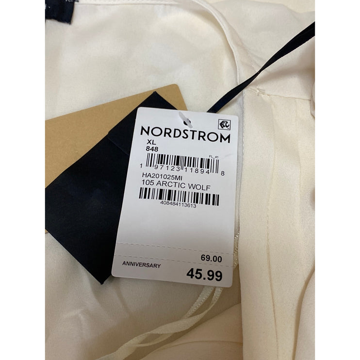 NEW Halogen Cream White Faux Wrap V-neck Pleated Long Sleeve Blouse Top Size XL