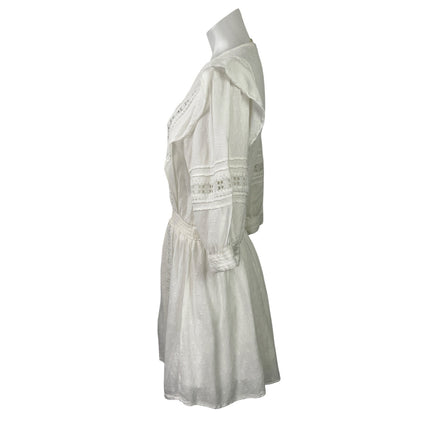 H&M Women's White Lace Boho 3/4 Sleeve Smocked Fit & Flare Mini Dress Size 10