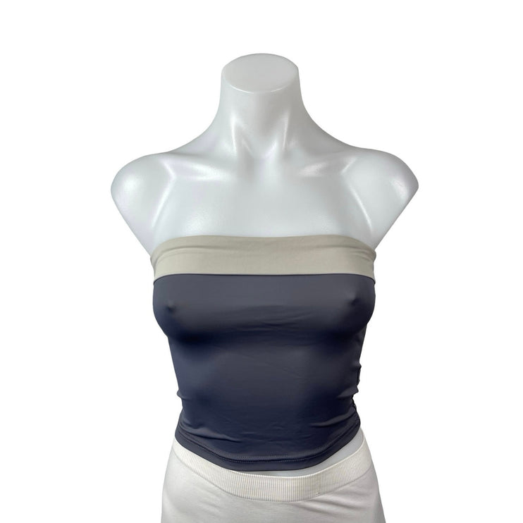 Princess Polly Black Beige Strapless Tube Bandeau Colorblock Crop Top Size 2