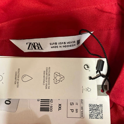NEW Zara Women's Red Silky Satin Collar Long Sleeve Button Down Shirt Top Size S