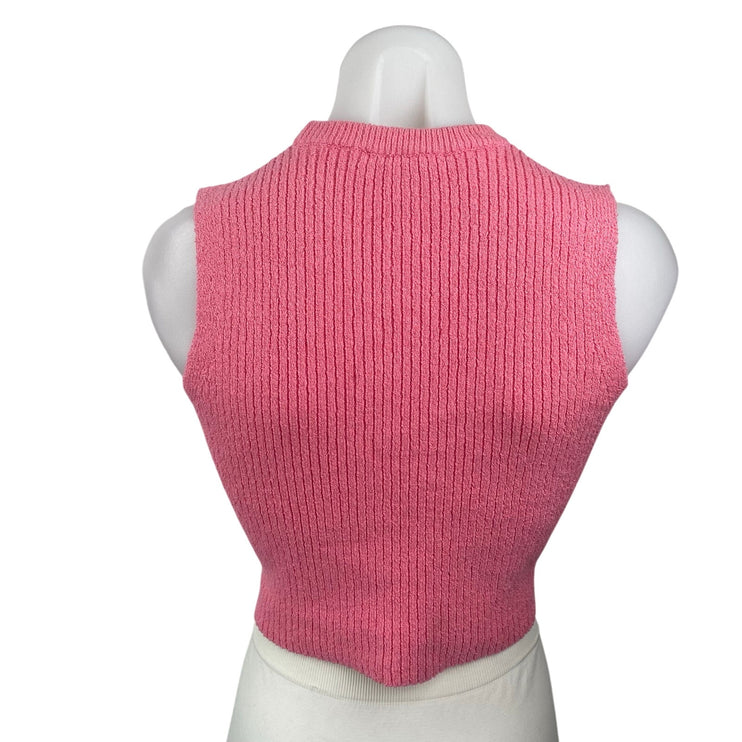 Zara Women's Pink Slit Split Ribbed Knit High Neck Sleeveless Sweater Vest Top S