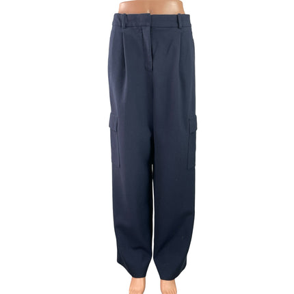 Aritzia Babaton Women's Navy Blue Pleated High Rise Wide Leg Cargo Pants Size 6