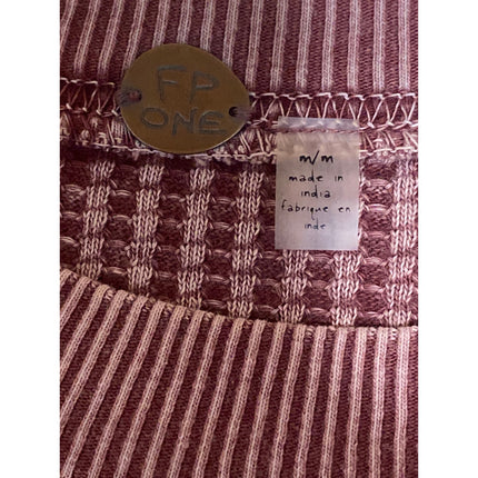 Free People FP One Wesley Maroon Waffle Knit Lace Long Sleeve Thermal Sweater M