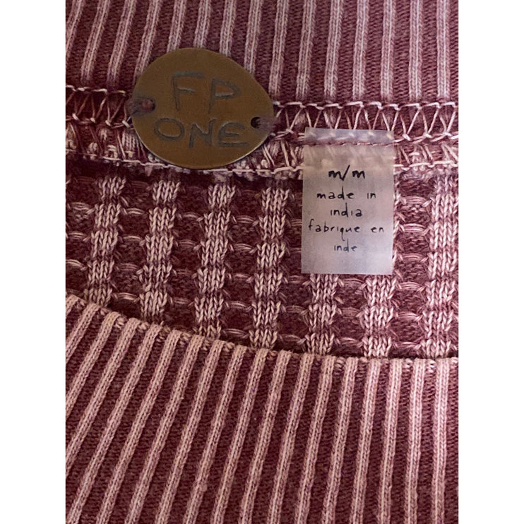 Free People FP One Wesley Maroon Waffle Knit Lace Long Sleeve Thermal Sweater M