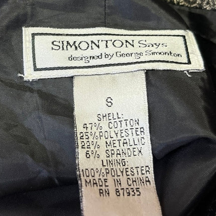 George Simonton Khaki Black Metallic Paisley Button Up Collar Coat Jacket Top S