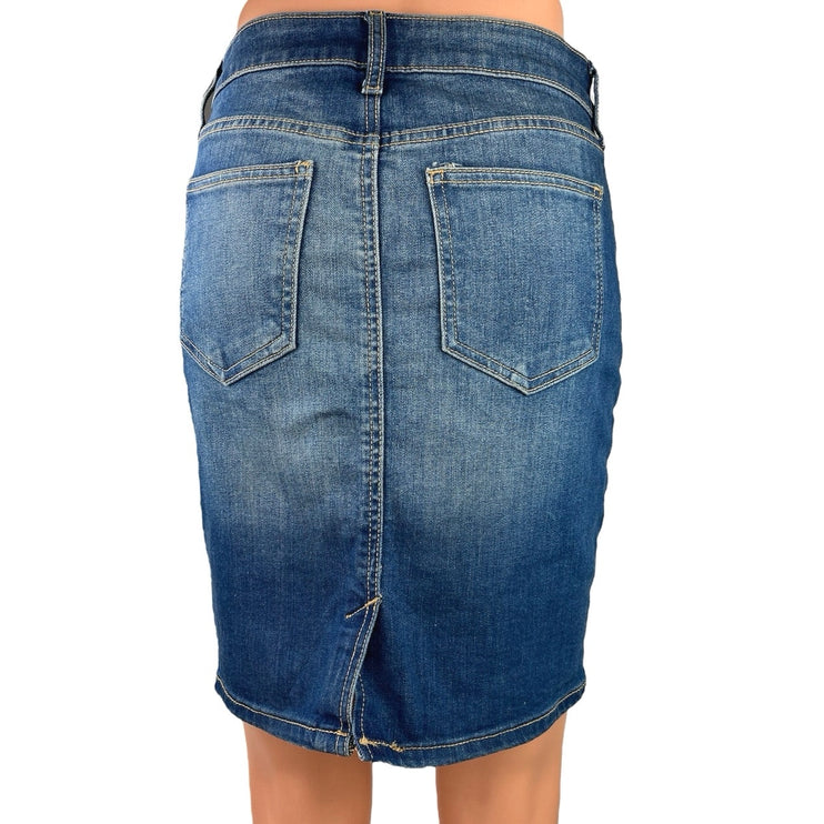 Old Navy Blue Denim High Waist Straight Pencil Medium Wash Mini Jean Skirt Sz 0