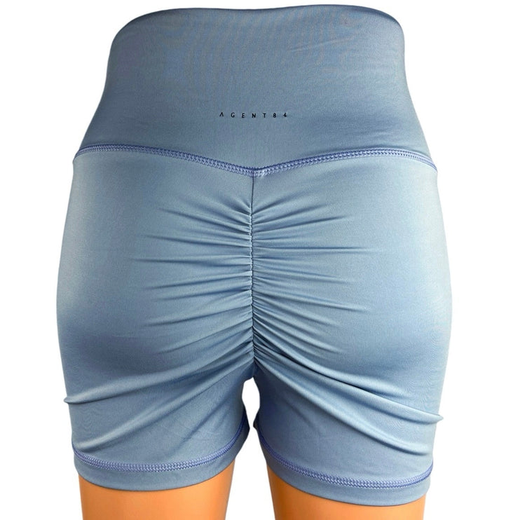 Agent84 Womens Blue Scrunch High Waist Yoga Workout Athletic Active Shorts Sz M