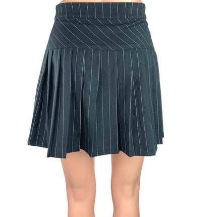 Urban Outfitters Black Pinstriped Pleated Preppy A Line Mini Wrap Skirt Size XS