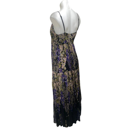 Anthropologie Floreat Black Floral Sleeveless V Neck Pleated Cami Maxi Dress 2