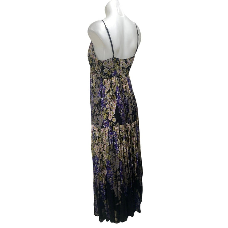 Anthropologie Floreat Black Floral Sleeveless V Neck Pleated Cami Maxi Dress 2