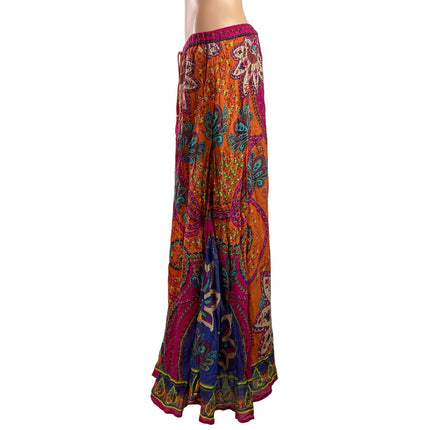Soft Surroundings Marguerite Orange Pink Paisley Tassel Boho A-Line Maxi Skirt M