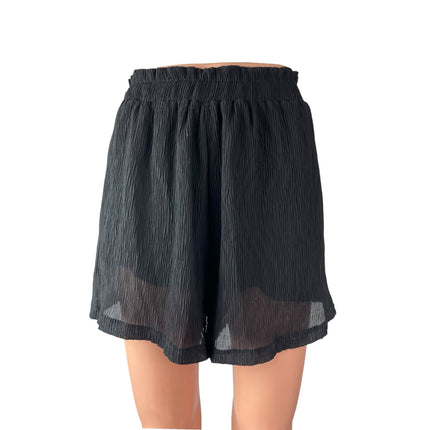 Lulus Women's Black Crinkle High Waisted Stretch Mesh Layered Mini Shorts Size L