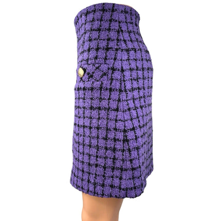 Sandro Purple Checkered Plaid Tweed Straight Pencil Knee length Mini Skirt Sz 36
