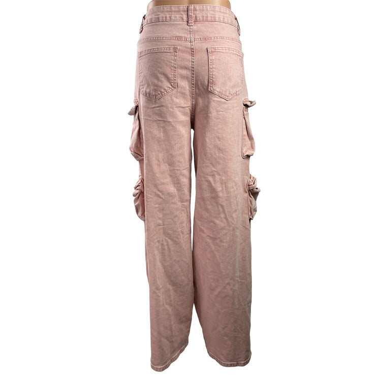 VIP Jeans Women's Pink High Rise Cargo Straight Baggy Wide Leg Denim Size 15/32