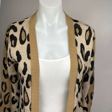 Apt 9 Beige Black Leopard Animal Print Open Front Knit Cardigan Sweater Size M