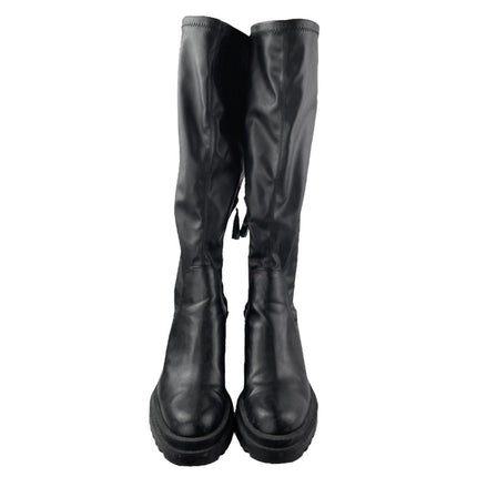 Zara Women's Black Leather Chuinky Platform Heels Zip Up Over The Knee Boots 10