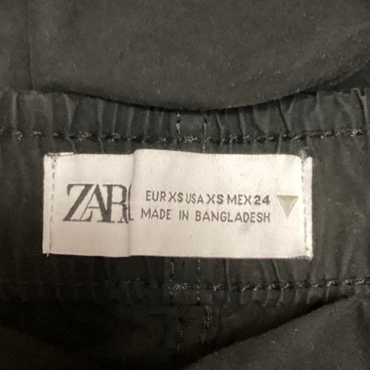 Zara Black High Rise Elastic Waist Wide Leg Parachute Windbreaker Pants Size XS