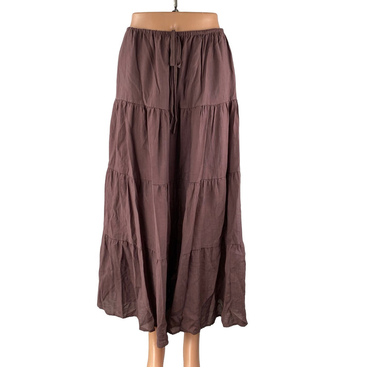 Cider Rhythm Classic Womens Brown Tiered Elastic Waist Maxi Flare A-Line Skirt S