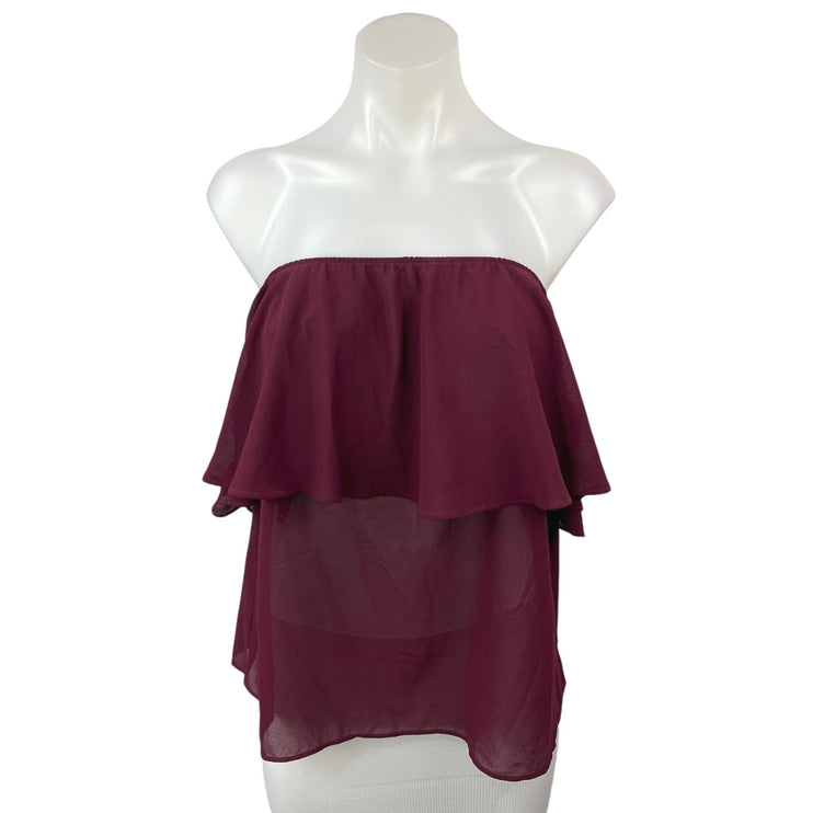 Show Me Your Mumu Purple Chiffon Strapless Ruffles Tube Shirt Blouse Top Size M