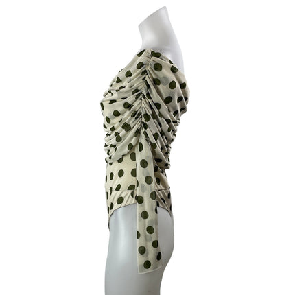 AFRM Maxine Cream Green Off The Shoulder Long Sleeve Blouse Bodysuit Top Size M