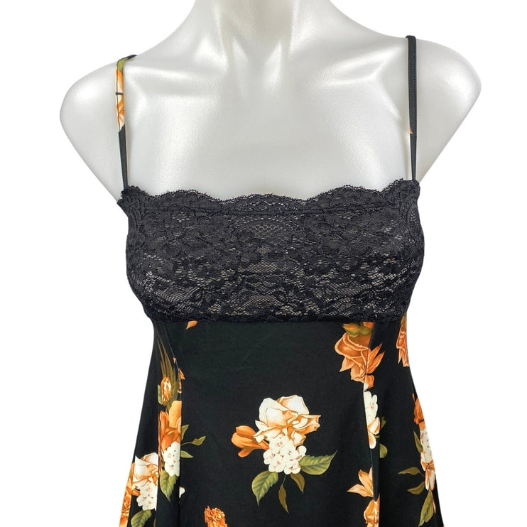 NEW WeWoreWhat Black Floral Lace Sleeveless Asymmetric Cami Mini Slip Dress S