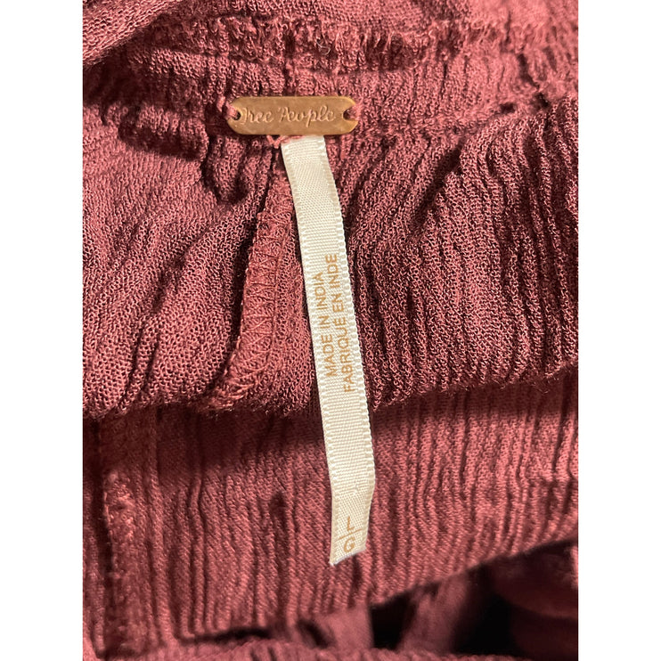 Free People Women's Red Halter Smocked Pleated Sleeveless Boho Maxi Dress Size L