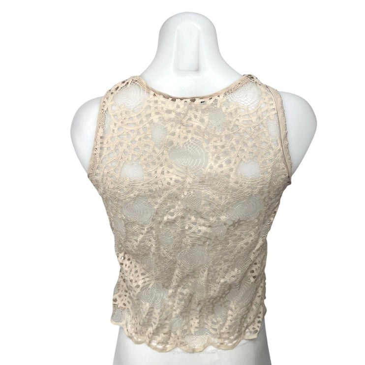 Zara Cream White Eyelet Lace Sleeveless Crew Neck Sheer Cover Up Crop Tank Top S